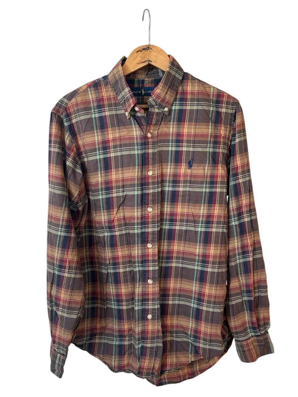 Ralph Lauren | Men’s Brown/Multi Plaid Long Sleeve Button-Down Shirt Navy Pony M